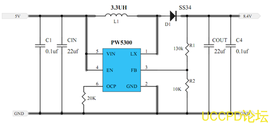 f_a5c630fb99ebe77f1f3eb7fce944dc05.png 5V升压8.4V,5V转8.4芯片电路图