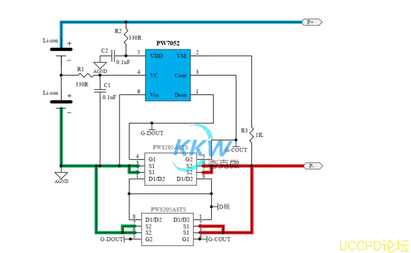 f_7bd33e76e85ff5343dbb6e50cda98d9f.png PW7052  两节串联锂电池保护方案板, 4A 过流,  80号