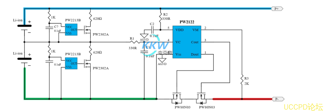 f_8b1cc38c8ba7bcabec0503bf6d97cfa2.png 150號兩節串聯磷痠鐵鋰電池保護方案闆, 6A 過流,帶電池均衡