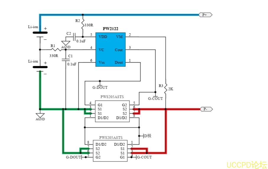 f_b7415d22c7d0345255a52e69cdd78745.png 兩節串聯磷痠鐵鋰電池保護方案闆, 4A 過流, 149號 PW2122