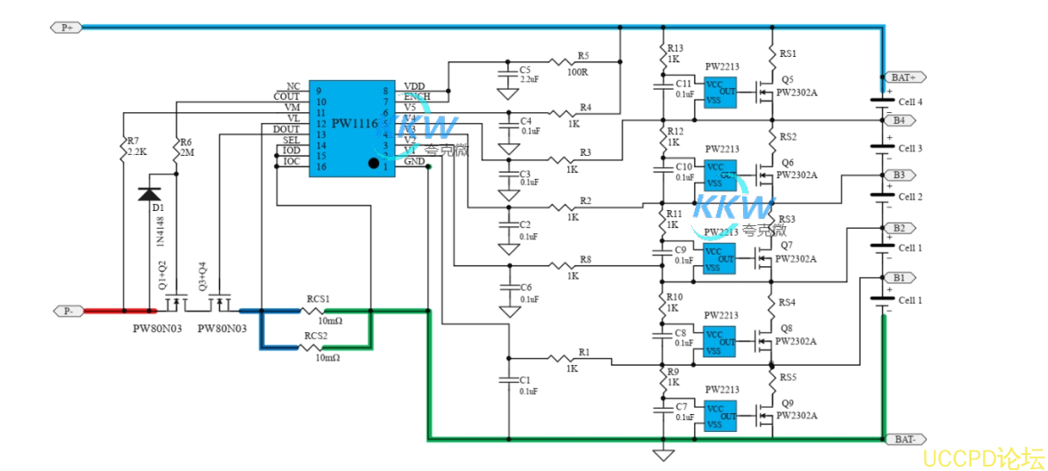 f_edfca855ac75e141c87a86b6bb5e96c5.png 五節串聯鋰電池保護方案闆, 20A 過流,帶電池均衡電路 144號 PW1116,PW2213